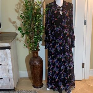 Calvin Klein Floral Chiffon Prairie Maxi Dress